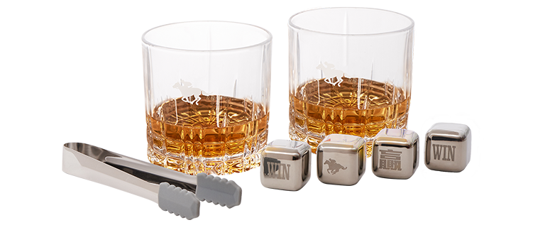 Crystal Whisky Glasses and Stainless Steel Ice Cube Stones