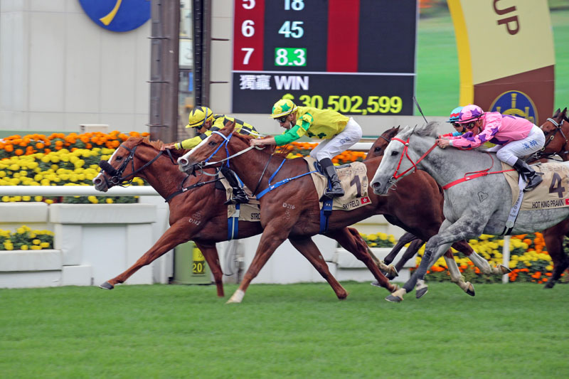 Stronger wins the G1 Centenary Sprint Cup (1200m) for trainer Douglas Whyte and jockey Vincent Ho at Sha Tin Racecourse.