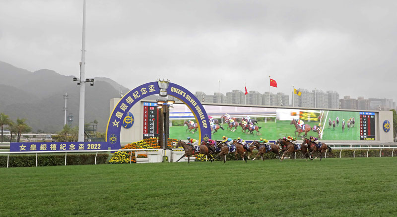 Wellington wins the Group 1 Queen's Silver Jubilee Cup (1400m) for trainer Richard Gibson and jockey Alexis Badel at Sha Tin Racecourse.