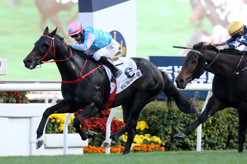 The Frankie Lor-trained Healthy Happy, with Alexis Badel on board, takes the Hong Kong Classic Cup (1800m), the second leg of the Four-Year-Old Classic Series, at Sha Tin Racecourse.