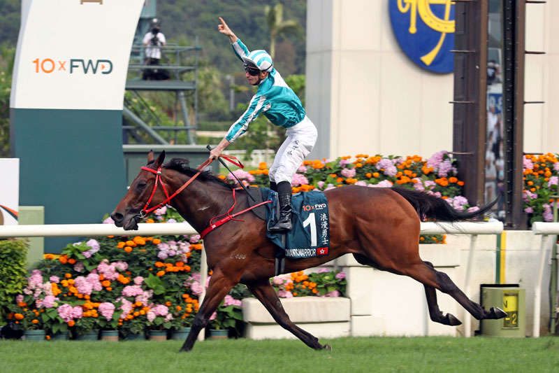 Romantic Warrior wins the FWD QEII Cup (Group 1, 2000m) at Sha Tin Racecourse for trainer Danny Shum and jockey James McDonald.
