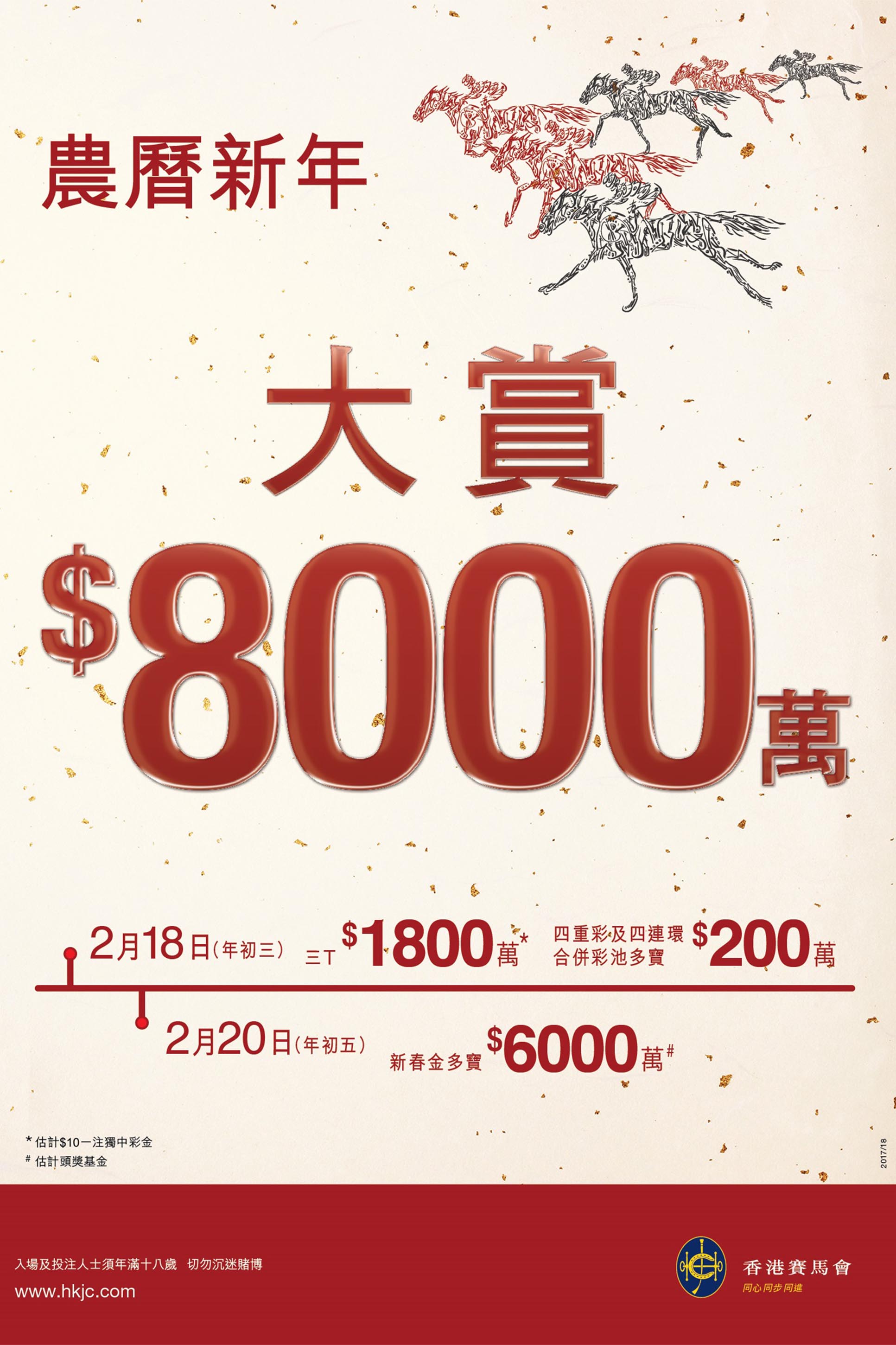 為慶祝狗年到臨，馬會將於新春期間發放合共八千萬元巨獎。