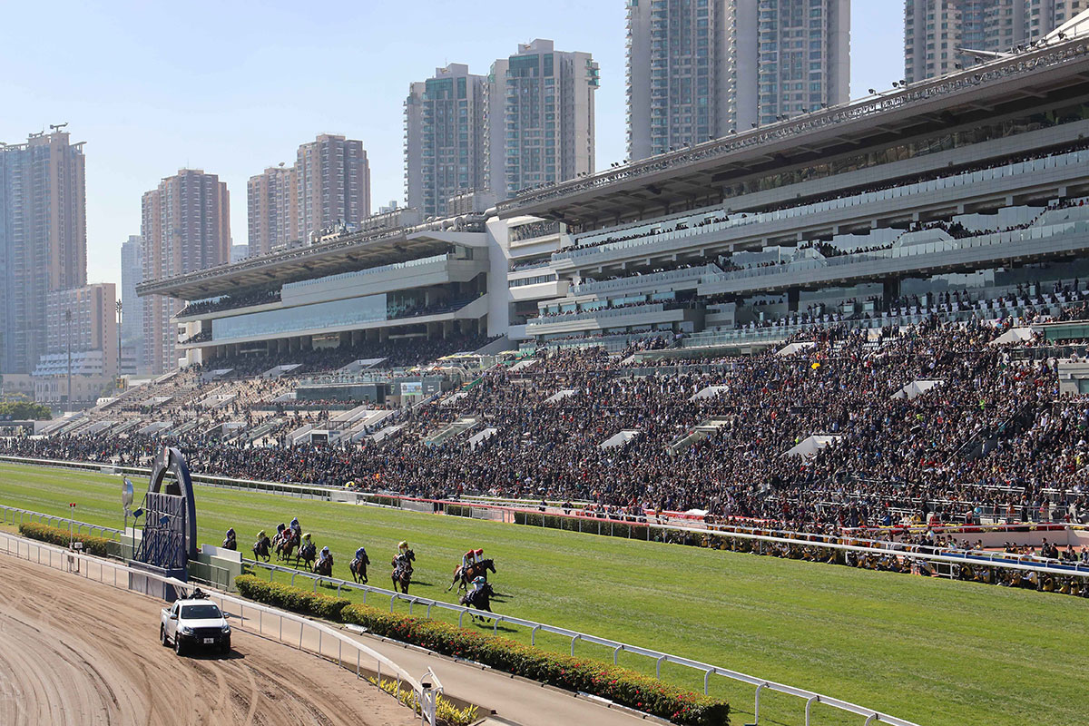 沙田馬場是日舉行國際馬壇盛事浪琴表香港國際賽事，場面熱鬧。
