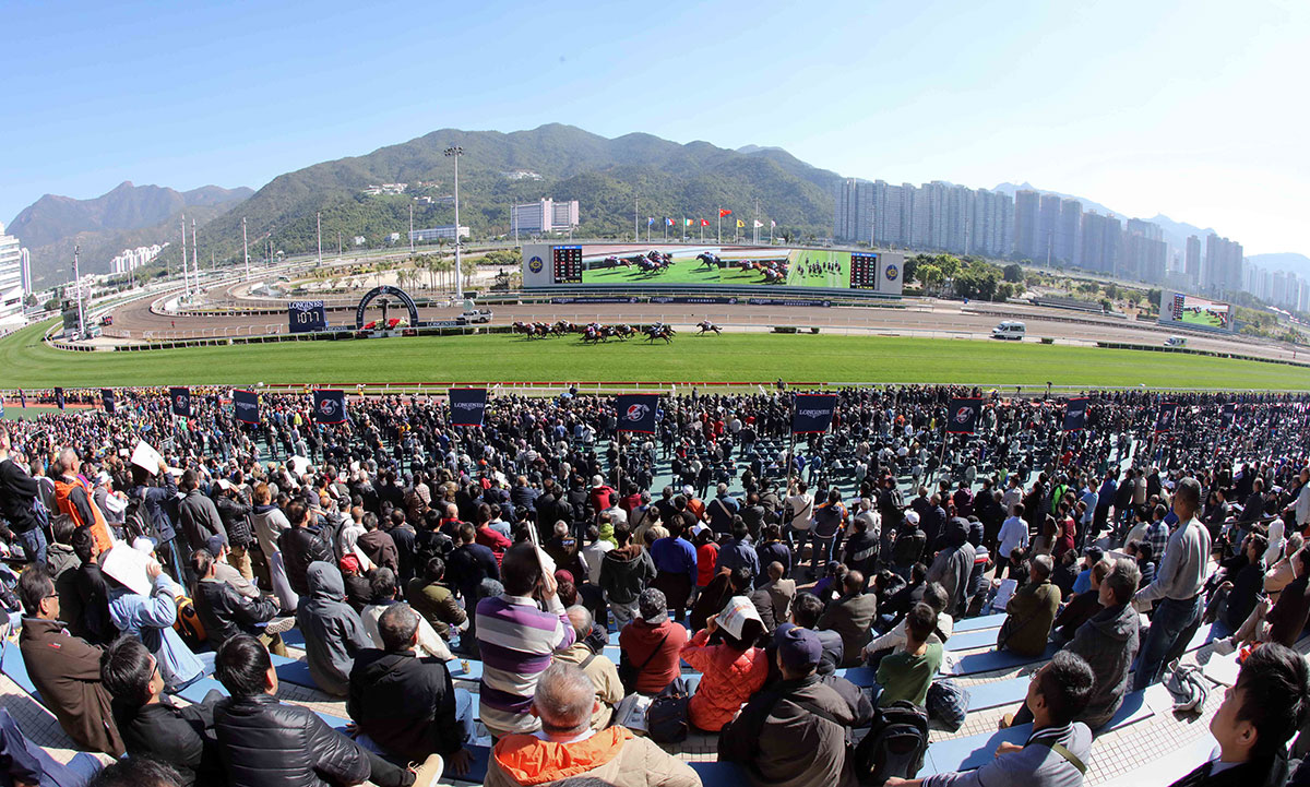 沙田馬場是日舉行國際馬壇盛事浪琴表香港國際賽事，場面熱鬧。
