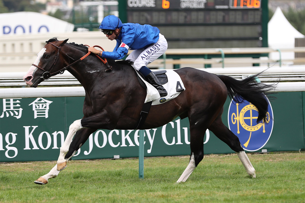 The Andre Fabre-trained Talismanic, with Mickael Barzalona aboard, takes the G3 Prix Gontaut-Biron Hong Kong Jockey Club at Deauville Racecourse.
