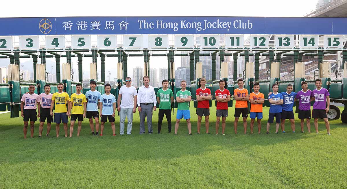 Andrew Harding (eighth from left), the Club’s Executive Director, Racing; William Nader (seventh from left), Director of Racing Business and Operations, and all participants of the annual Jockeys’ Sprint pose for a group photo before the contest.