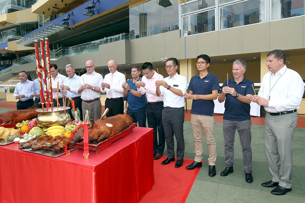 Racing officials and the Jockey Club’s apprentices make their wishes for the new season at this afternoon’s bai sun ceremony.