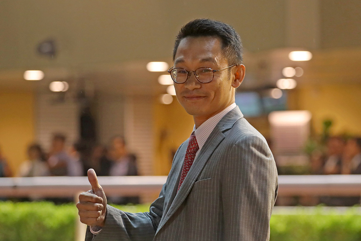 Jimmy Ting celebrates after winning the Happy Valley season opener with Le Pegase.
