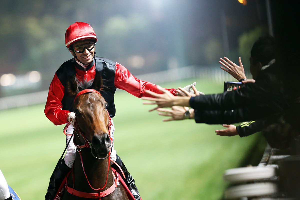 Joao Moreira celebrates a double after Country star’s win in the last race.