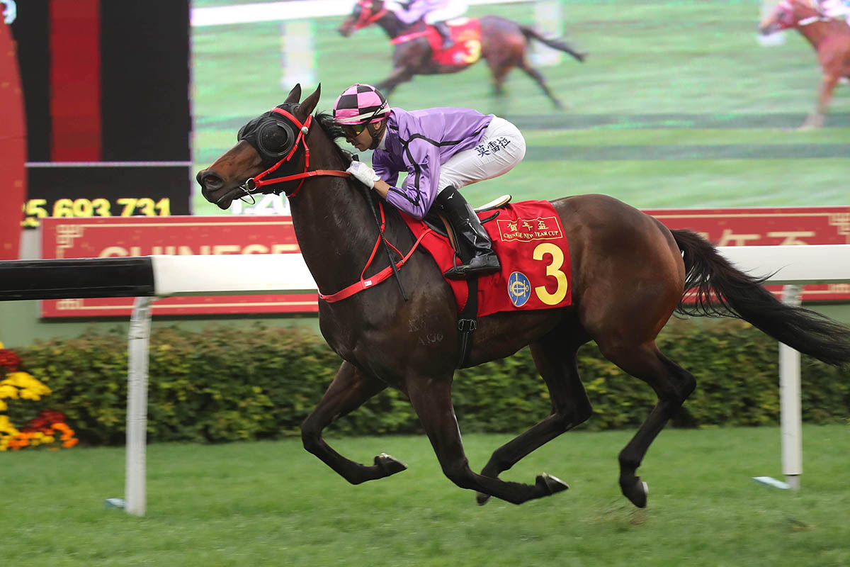 The John Size-trained What Else But You (No.3), ridden by Joao Moreira storms home to take the Class 1 Chinese New Year Cup Handicap at Sha Tin Racecourse today.