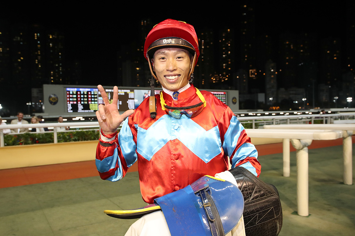 Vincent Ho makes it three wins aboard Racing Luck