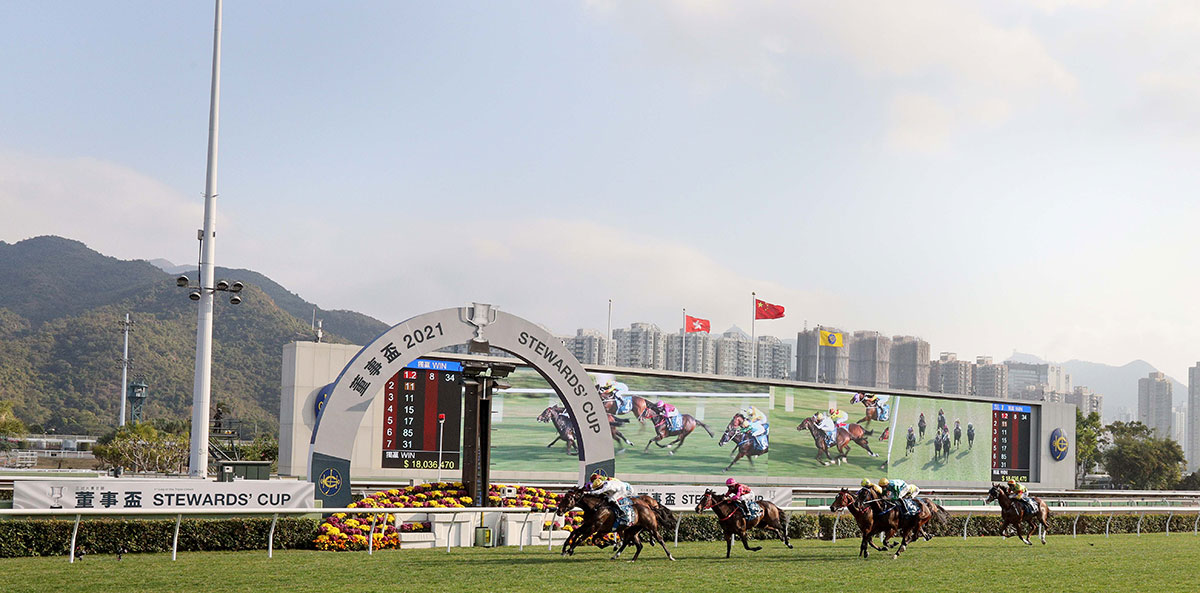 The Francis Lui-trained Golden Sixty (No. 1), ridden by Vincent Ho, takes the G1 Stewards’ Cup (1600m), the opening leg of the Triple Crown, at Sha Tin Racecourse today.