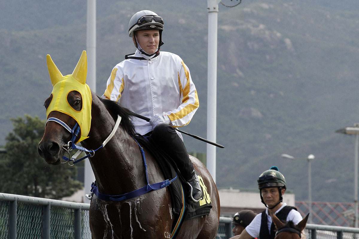 Luke Ferraris at this morning’s (Tuesday, 24 August) barrier trials at Sha Tin.
