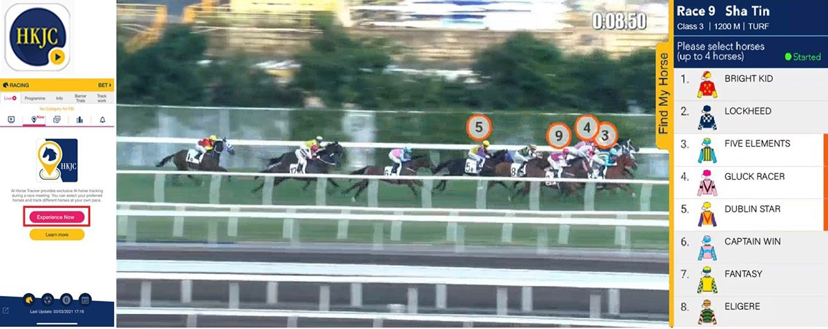 Powered by AI technology, “Find My Horse” can track and indicate the horses’ running positions selected by the user during the live race on the screen.