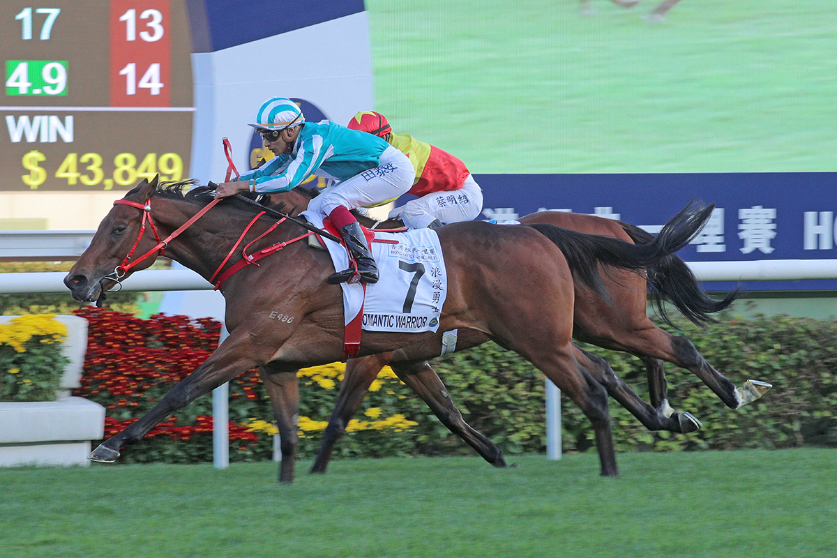 Romantic Warrior wins the Hong Kong Classic Mile, first leg of the Four-Year-Old Classic Series (1600m) for trainer Danny Shum and jockey Karis Teetan at Sha Tin Racecourse today.
