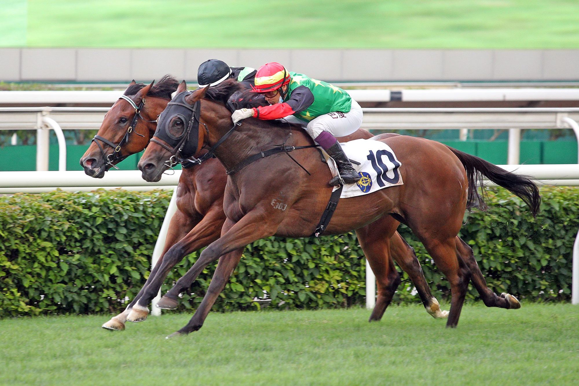 The Richard Gibson-trained Cordyceps Six takes the G3 Sha Tin Vase Handicap (1200m) under Alexis Badel at Sha Tin Racecourse today.