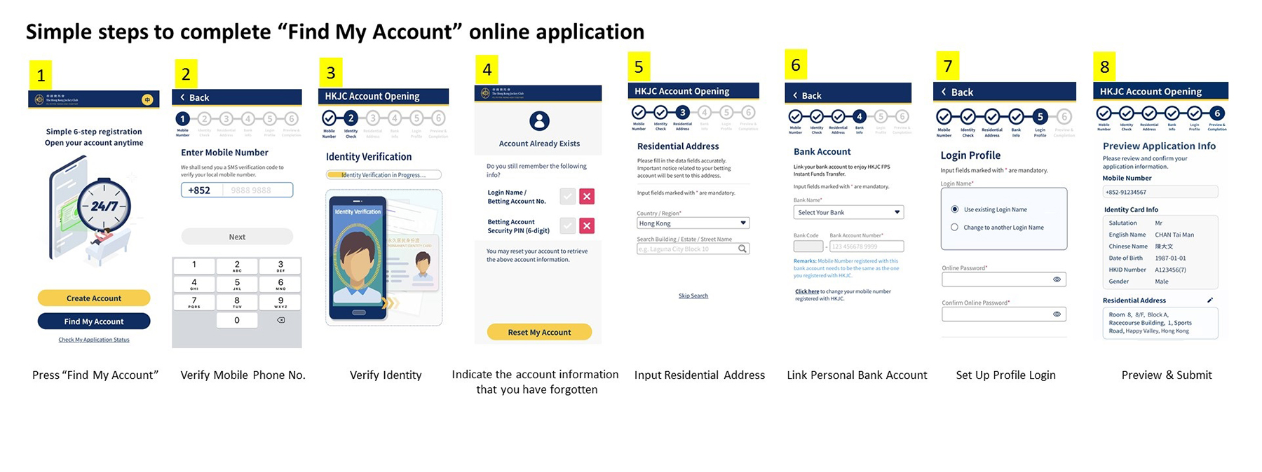 Simple steps to complete “Find My Account” online application