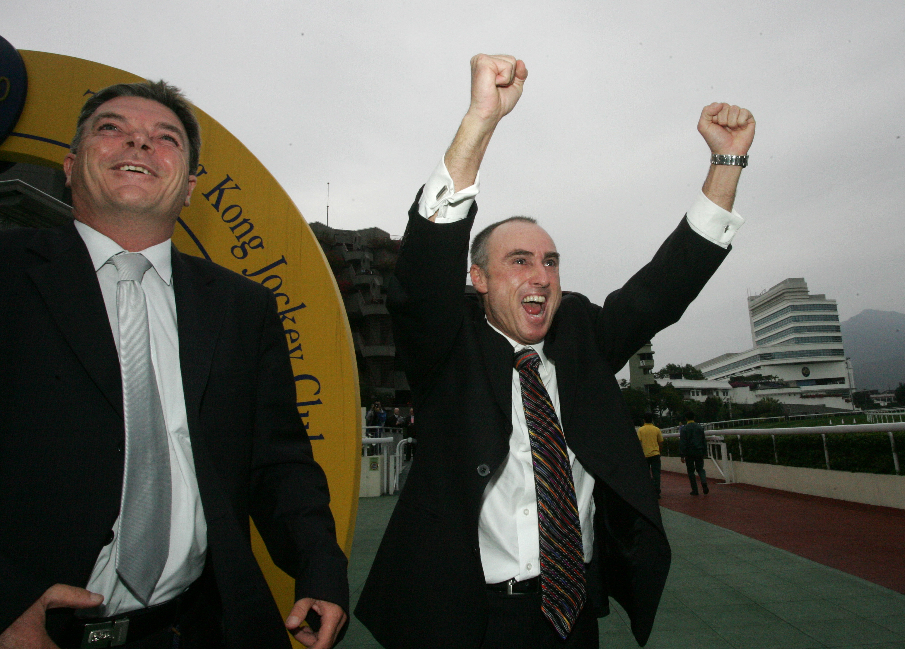 Paul O’Sullivan celebrates winning the 2007 Hong Kong Derby (2000m).